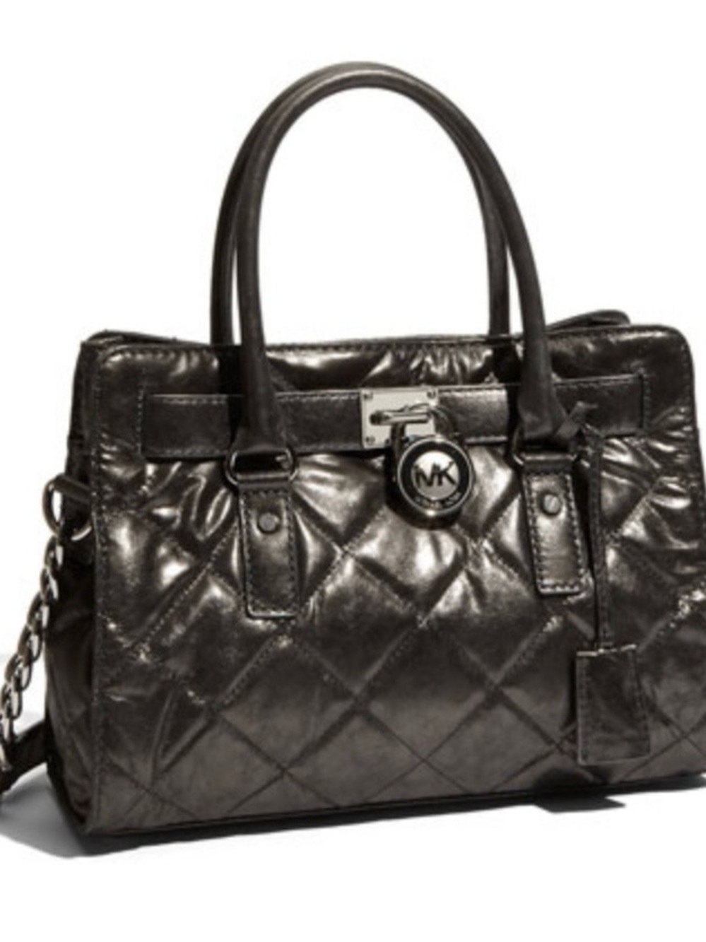 Michael Kors Hamilton Quilted Satchel in Crinkled Patent Leather